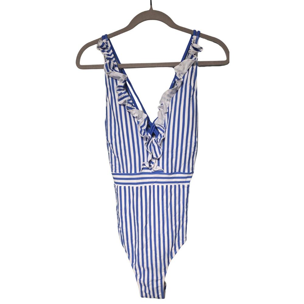 Cupshe One Piece Swimsuit Womens XXL NWT Blue White Striped Vacation Swimwear